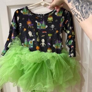 Spooky Castle Kids Bamboo Romper with Green Tutu